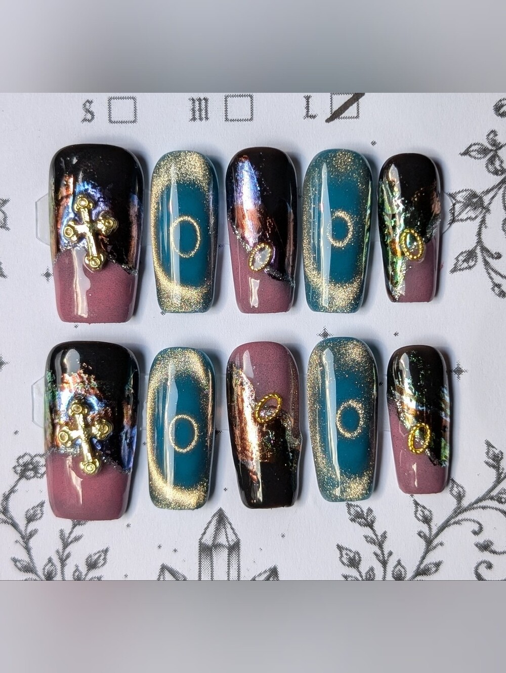 ❤️ 10pc Handmade Press-On Premium Nails Size: Large Square Coffin Celestial